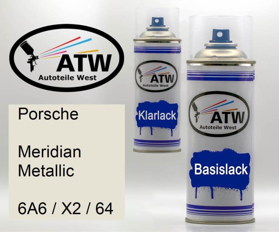 Porsche, Meridian Metallic, 6A6 / X2 / 64: 400ml Sprühdose + 400ml Klarlack - Set, von ATW Autoteile West.